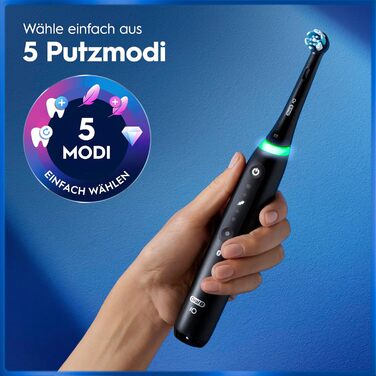 Зубна щітка Oral-B iO Series 5 подвійний набір. Електрична зубна щітка з 2 насадками та дорожнім футляром. 5 режимів чищення для догляду за зубами. Розроблено Braun, колір чорний матовий/білий спокійний. Новий комплект 2 щітки 2 головки.