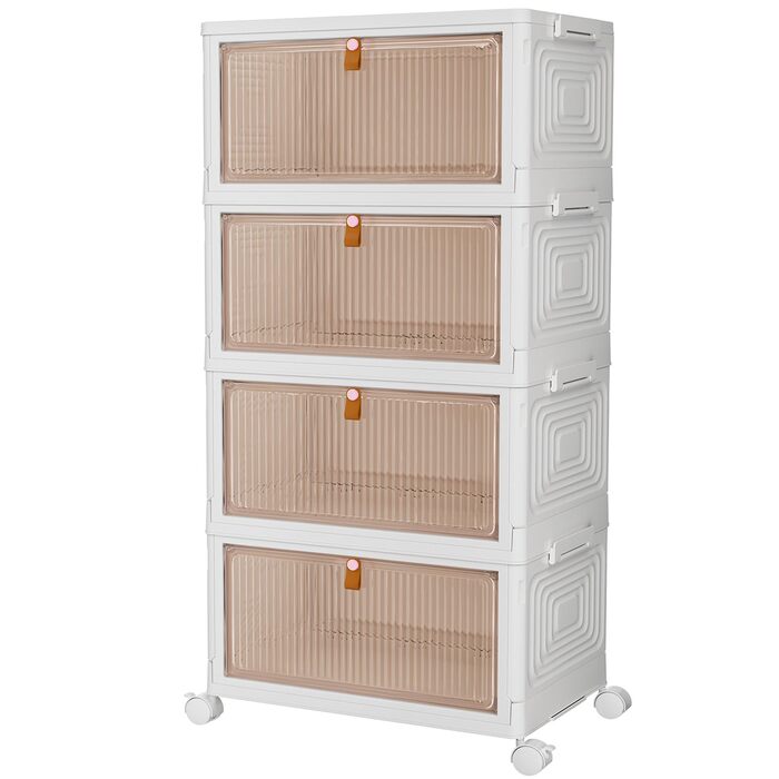 Коробка для зберігання з кришкою - пластикова коробка 23 л * 4 з кришкою, коробки для зберігання з кришкою, розкладна коробка, складні контейнери для зберігання для дому та офісу, білий колір, 4 упаковки по 23 л (4 яруси та 1 кришка)