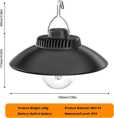 Ретро-ліхтар для кемпінгу світлодіодний акумуляторний, 200 люмен, водонепроникний IPX4, акумуляторний з батареєю 2600 мАг, наметовий ліхтар для кемпінгу та надзвичайних ситуацій (теплий білий) вінтажний