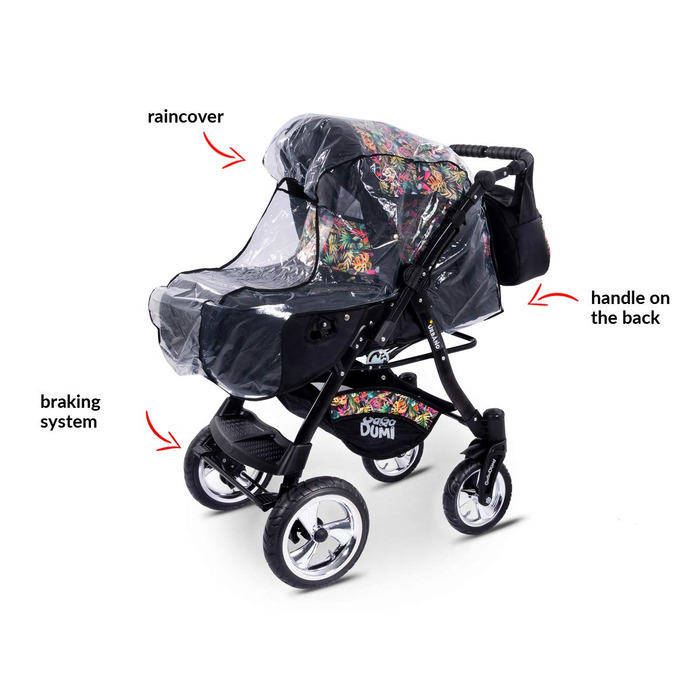 В 1 коляска коляска з автокріслом в комплекті дитяче автокрісло пеленальна сумка дощовик москітна сітка повна гума шини чорні/троп