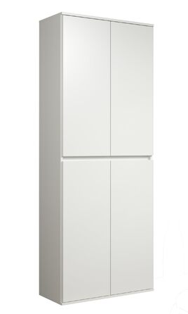 Багатофункціональна шафа - Біла - Шафа з 4 дверцятами, 6 полицями та 1 вішалкою для одягу - (Ш x В x Г) 74 x 191 x 34 см - дверцята без ручок