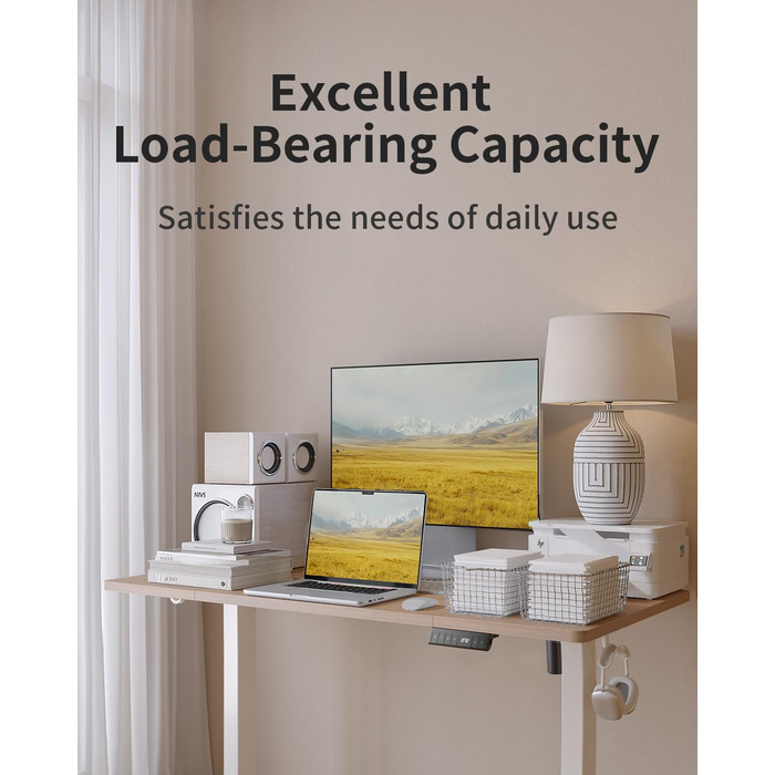 Стіл FEZIBO з регульованою висотою та портами зарядки USB-A та USB-C, 140 x 70 см, Електрично регульований стіл з висотою, Ергономічний стіл для домашнього офісу з можливістю роботи сидячи та стоячи, Стіл для роботи стоячи, Дуб, 140 x 70 см