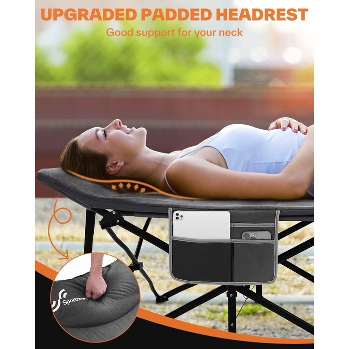 Розкладне ліжечко/гостьове ліжко Sportneer, до 204 кг, 20079 см, туристичне ліжко, розкладне ліжечко для кемпінгу, подорожей, використання в приміщенні, на вулиці, на пляжі та в саду, більший розмір 200 x 79 x 50 см, сірий