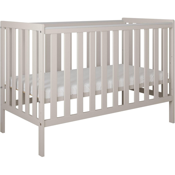 Дитяче ліжечко, ліжко Bambi 2-в-1 - Трирівневе регулювання для дитини, яка не сидить, сидить та стоїть - Два знімні поручні - з захисним бортиком - 60x120x86 см, Кашемір