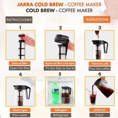 Глечик для холодного заварювання - 2-літровий заварювач (кавоварка холодного заварювання) з тонким сітчастим фільтром і герметичною кришкою з трітану 100 без бісфенолу А 2000 мл