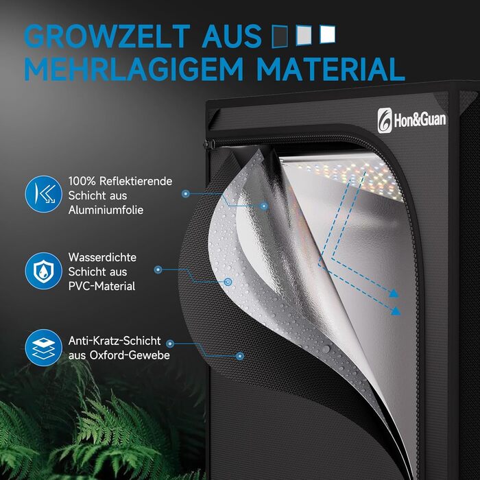 Повний набір наметів для вирощування Hon&Guan зі світлодіодною лампою для вирощування HG1000, намет для вирощування 60x60x160 см, намет для вирощування 150 мм, система вентиляції з фільтром з активованим вугіллям, трубчастий вентилятор, повний набір намет