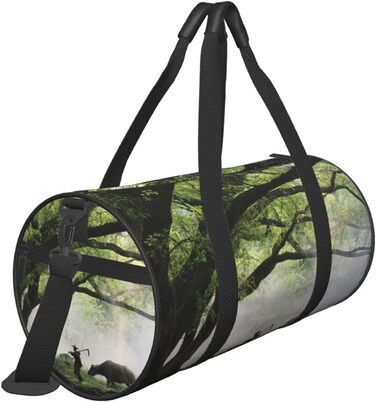 Спортивна сумка, дорожня сумка, дизайн старе дерево, тварини, пейзажний принт, сумка на нічліг, чорна, універсальний розмір, дорожня сумка