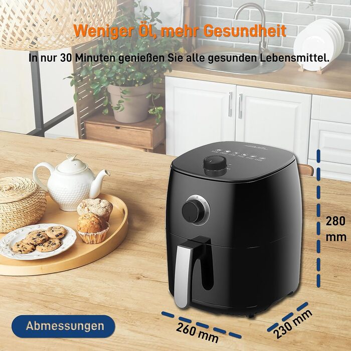 Головна Тенденції Міні-фритюрниця з програмованим регулюванням температури, 1400 Вт, таймер на 30 хвилин, смаження без олії, контейнери з антипригарним покриттям, які можна мити в посудомийній машині, і легко чиститься чорний (2.8 л)