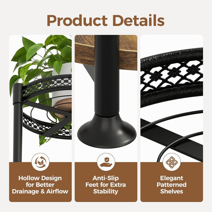 Багаторівнева металева підставка для рослин Bamworld сучасна кімнатна підставка для рослин компактна полиця для рослин, чорний квітковий табурет як сходи для рослин