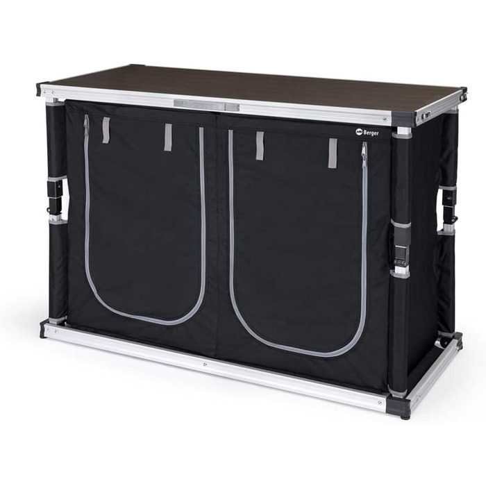 Кухня для кемпінгу BERGER Tampere L Складана шафа для кемпінгу з відділеннями для зберігання та сумкою для перенесення Кухня для кемпінгу на свіжому повітрі, Складана кухонна шафа для кемпінгу з алюмінієвою рамою, Кухонна шафа для кемпінгу (L)