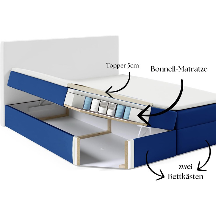 Ліжко-бокс Liam без узголів&39я 120 x 200 см 2 шт. Топпер для ліжка 5 см Безкоштовний бежевий велюр без ніжок Спальна поверхня 3 см 123/143/163/183/203 см (Riviera 91 - сірий, 120x200) 120x200 Riviera 91 - сірий