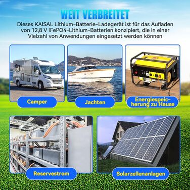 Зарядний пристрій KAISAL 12V 20A LiFePO4, зарядний пристрій для літієвих акумуляторів 14.6V для 12V LiFePO4 акумуляторів, 3-етапний автоматичний інтелект для кемперів, човнів та сонячних систем