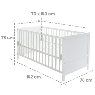 Дитяче ліжко roba Combi 70 x 140 - Ліжечко з 3 регулюваннями висоти - 3 знімні перекладини - Трансформоване дитяче ліжко в юніорське ліжко - Біле дерево