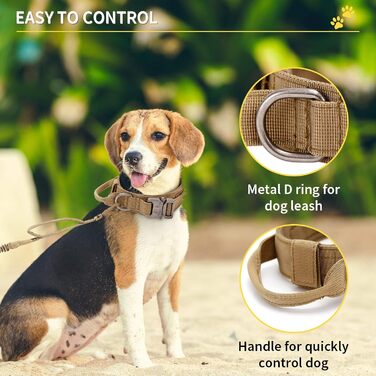 Тактичний нашийник для собак G-raphy, військовий стиль, регульований, нейлон, з контрольною ручкою (L, коричневий)