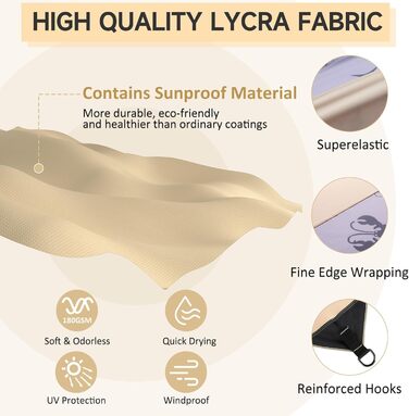 Сонячний намет VILLEY 2 м x 2,4 м, хакі, пляжний намет з лайкри з захистом від ультрафіолету UPF50 для 3 осіб, пляжна парасолька з мішком з піском та 2 опорними жердинами для пікніків, риболовлі, сонцезахисний, хакі