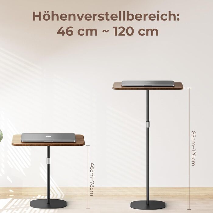Регульований мобільний стіл для ноутбука з висотою 46-120 см. Приліжкова тумбочка для навчання, робочого столу, дивана. Чорний.