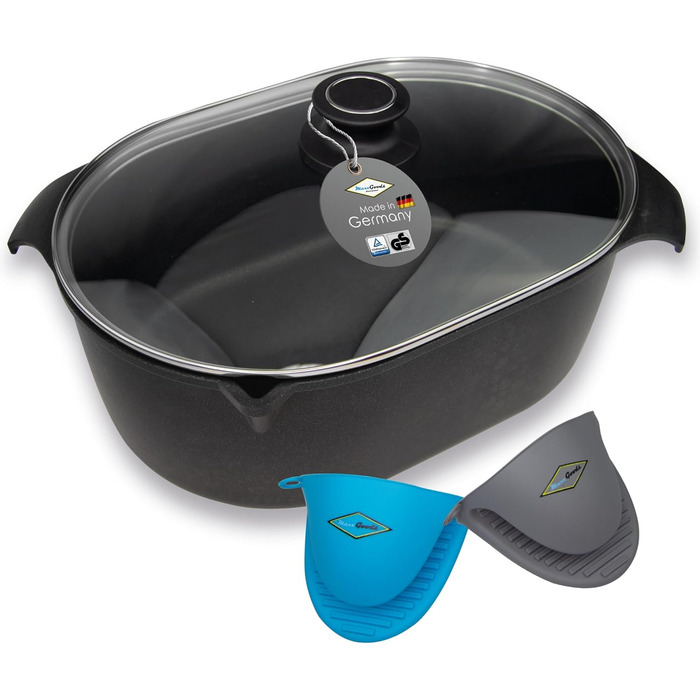 Сковорода MaxxGoods 33 x 22 см з литого алюмінію зі скляною кришкою Сковорода для всіх типів варильних поверхонь, включаючи індукц