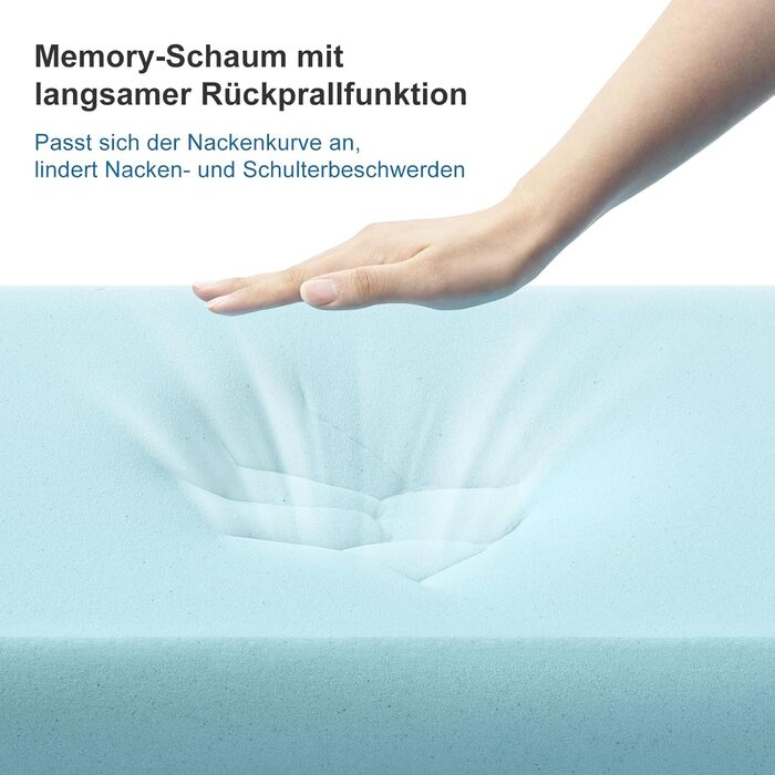 Подушка BedStory Gel з піни з ефектом пам&39яті 60x40x13 см середньої жорсткості для сну на боці, ергономічна подушка зі знімним та пральним чохлом, сертифікована подушка Visco Oeko-Tex, 60x40x13 см, серцевина з піни середньої жорсткості з вентиляційними 