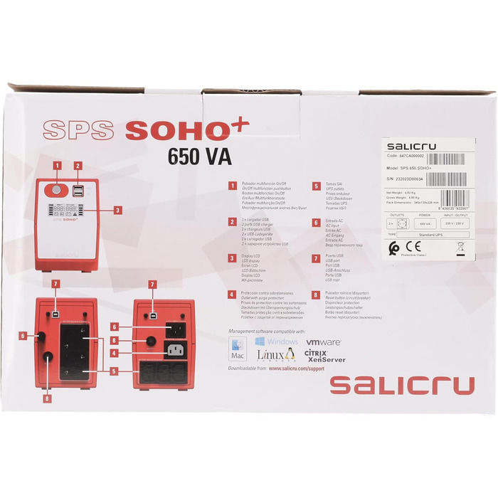 ДБЖ SALICRU SPS 1200 SOHO (лінійний інтерактивний ДБЖ 500 ВА - 2200 ВА з подвійним зарядним пристроєм USB) (650 ВА)