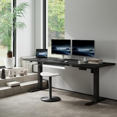 Стіл з регульованою висотою 180 x 85 см L-подібний стіл Регульований по висоті електричний, ергономічний ігровий стіл з гачками (чорний) Чорний 180 x 85 см