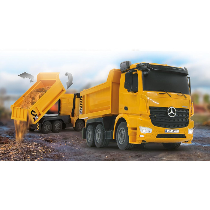 Самоскид Mercedes Arocs 126 2.4G - кузов піднімається/опускається, передня фара, профільовані гумові шини, жовтий, 405108 -