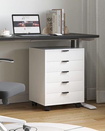 Шафа з шухлядами, контейнер на колесах, мобільна шафа для документів з 5 шухлядами, шафа під письмовим столом, офісний комод для домашнього офісу, білий 40 x 47,6 x 64,6 см