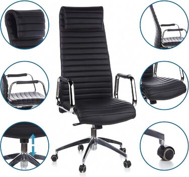 Крісло керівника ASPERA 20 Шкіряне офісне крісло Nappa чорного/хромованого кольору з високою спинкою/підголівником чорного кольору, 600900