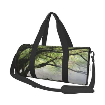 Спортивна сумка, дорожня сумка, дизайн старе дерево, тварини, пейзажний принт, сумка на нічліг, чорна, універсальний розмір, дорожня сумка