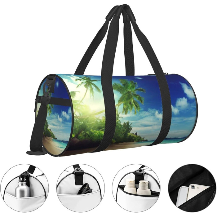 Спортивна сумка, дорожня сумка, пляжна сумка, принт Захід сонця, сумка на нічліг, чорна, універсальний розмір