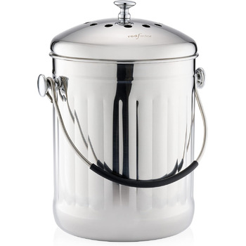 Преміум контейнер для компосту для кухні з нержавіючої сталі Без запаху - Контейнер для органічних відходів - У комплекті з безкош