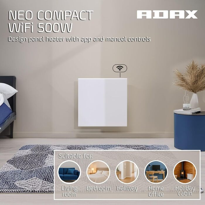 Розумний електричний радіатор з WiFi - 500 Вт, білий Настінний електричний обігрівач Настінний конвектор - 420 мм Керування за допомогою смартфона Термостат з РК-дисплеєм Електричний обігрівач 500 Вт білого кольору