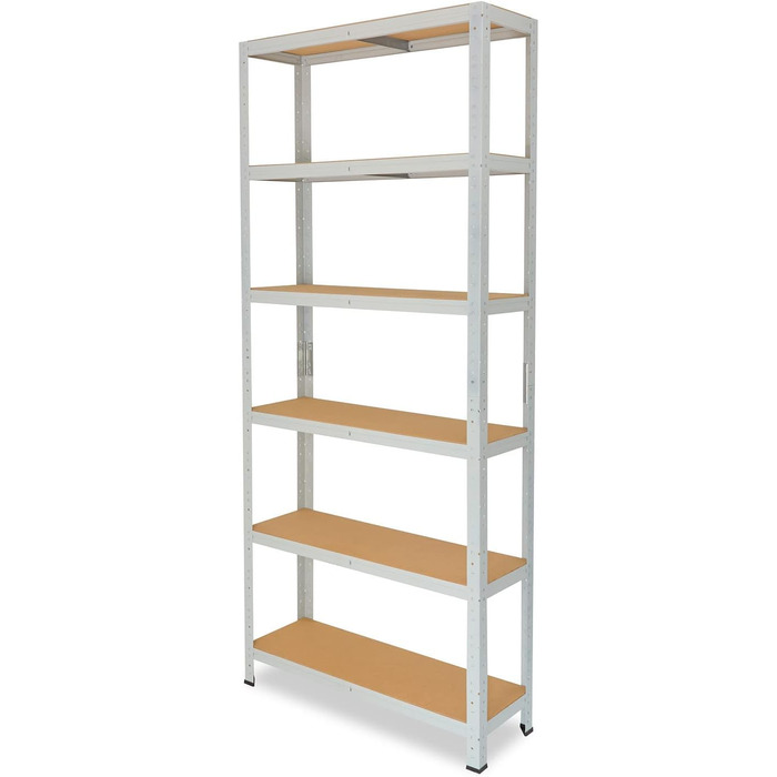 Офісна полиця для зберігання, міцна офісна полиця, світло-сірий/металевий, офісна полиця з 6 полицями/підвальна полиця, полиця для майстерні/металева полиця без болтів, вантажопідйомність 145 кг/офісна полиця для файлів, В 200 см / Ш 70 см / Г 30 см, 200x