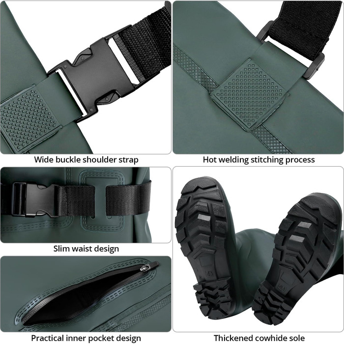 Вейдерси QWORK для чоловіків та жінок, водонепроникні, дихаючі вейдерси для ставка з чобітьми, для риболовлі, полювання та сільського господарства UK 9/EU 43