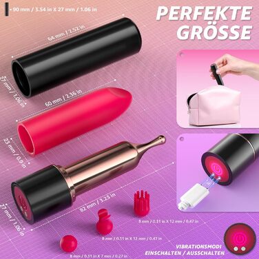 Мінівібратор Mikymiky, у формі помади, 10 режимів вібрації, з 4 силіконовими насадками