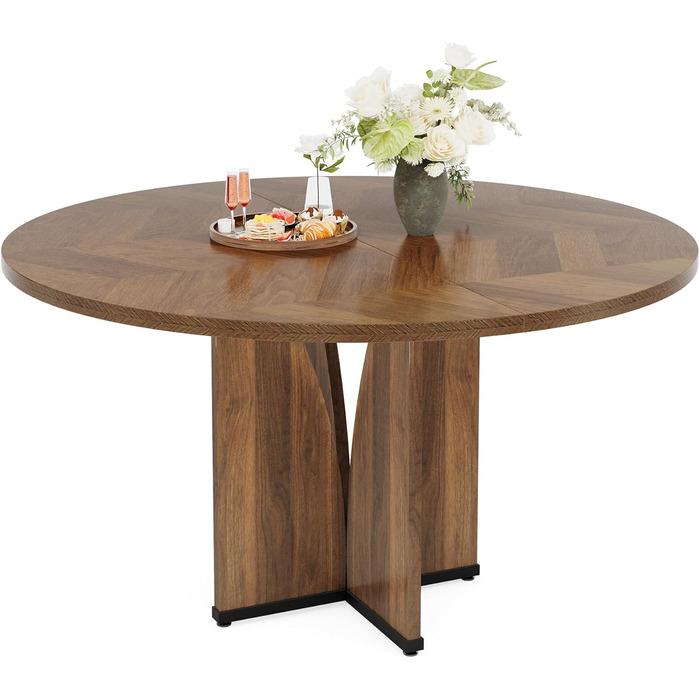 Круглий обідній стіл Tribesigns 100 см, кухонний стіл для 4 осіб, обідній стіл у сільському стилі з масивом дерева, міцний дерев&39яний стіл для їдальні та вітальні (коричневий)