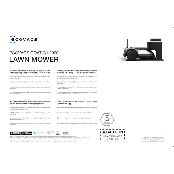 Роботизована газонокосарка ECOVACS Goat G1-2000 зі стійким гаражем та модулем автоматичного підключення, бездротовий периметр для