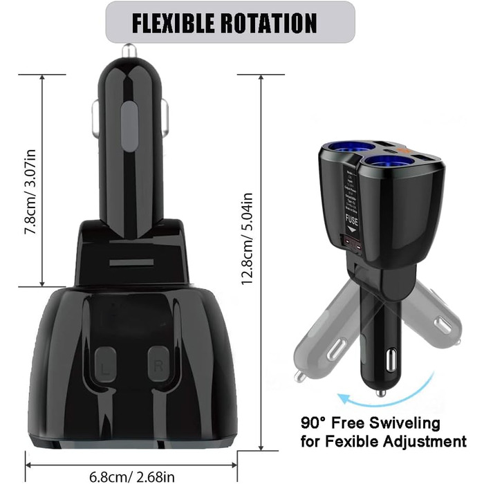 Автомобільний зарядний пристрій прикурювач розподільник адаптер розгалужувач тип C автомобільний зарядний пристрій 2 відділення ро