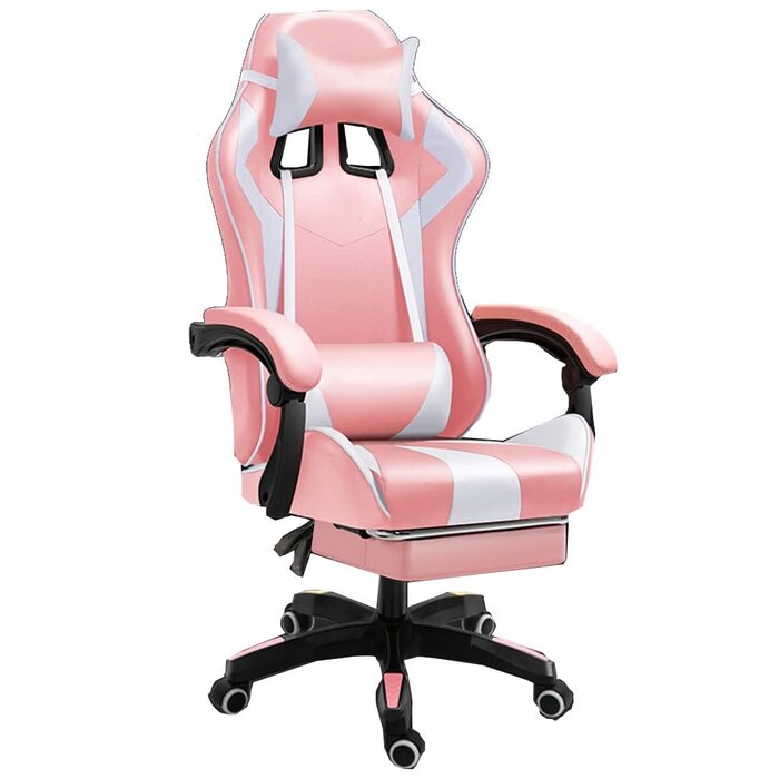 Геймерське крісло з підставкою для ніг, ергономічне комп&39ютерне крісло, ігрова поперекова підтримка, регулювання висоти спинки та сидіння, поворотне крісло-реклайнер, гоночне офісне крісло, крісло для відеоігор (колір рожевий)