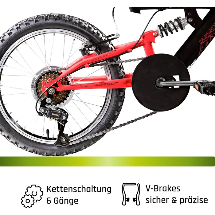 Велосипед Galano FS180 18 дюймів для дітей віком від 5 років, дитячий велосипед, гірський велосипед для хлопчиків та дівчаток, повнопідвісний велосипед для дітей, гірський велосипед унісекс, легкий, велосипед для хлопчиків та дівчаток, чорний/червоний, 28