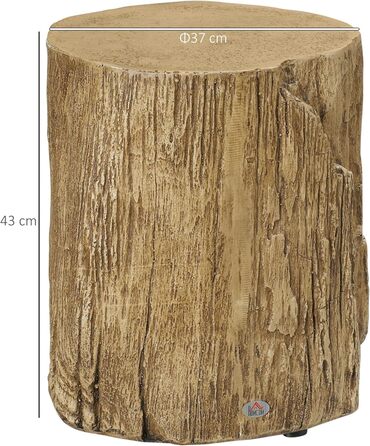 Приставний столик HOMCOM, вигляд пня, водонепроникний тумбочка, журнальний столик з порошку неорганічної руди, підставка для рослин, квітковий табурет для вітальні, спальні, 37 x 37 x 43 см, натуральний колір