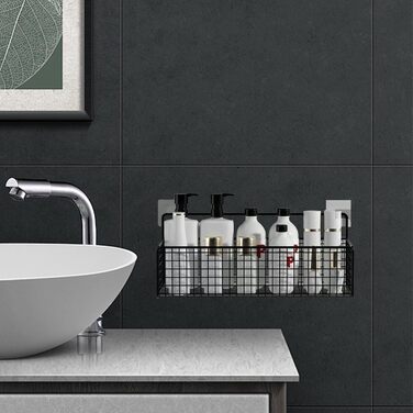 Настінний кошик для зберігання, 2 шт., чорні металеві дротяні кошики для зберігання, без свердління, встановлення, кошик для ванної кімнати, невеликі кошики для шаф, комори, шафок