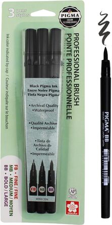 Ручка Pigma Professional Brush 3/Pkg-Fine, середня, жирна ука (3 упаковки)