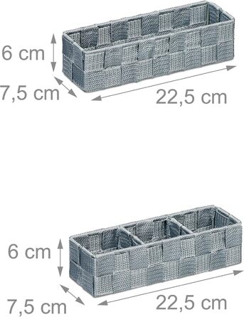 Набір кошиків для зберігання Relaxdays, 6 шт. , пластик, сірий Кошики для ванної кімнати, кошики 4 розмірів, плетені, металевий каркас, сірий, набір з 6 шт.