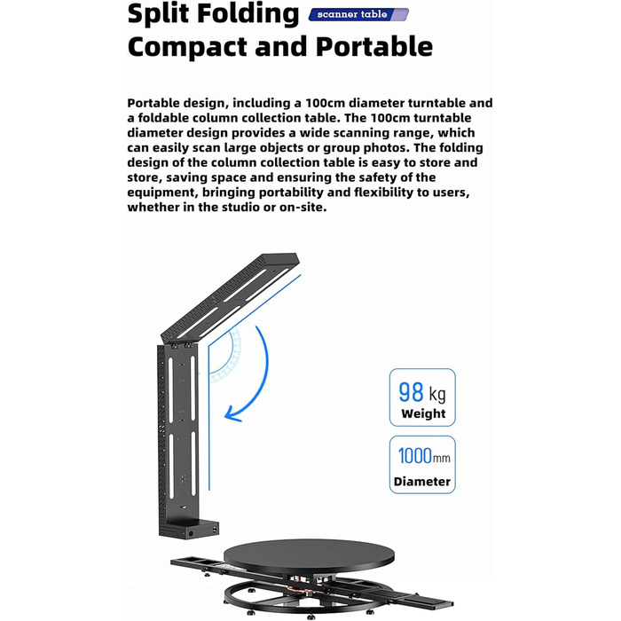 Електричний поворотний стіл HLGKBY на 360 для 3D-сканування людського тіла, керування APP, 6 HD-камер, надвисока точність 1/1000,