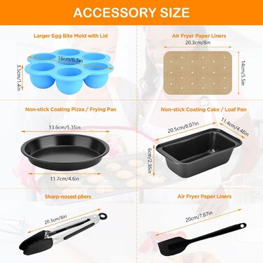 Набір аксесуарів Vusddy з 8 предметів для двозонних фритюрниць - сумісний з Ninja Foodi AF400EU, AF300EU, Innsky 8L, Princess 182074, Tefal 7.6L-9.5L - Двокамерний набір аксесуарів для фритюрниці XL