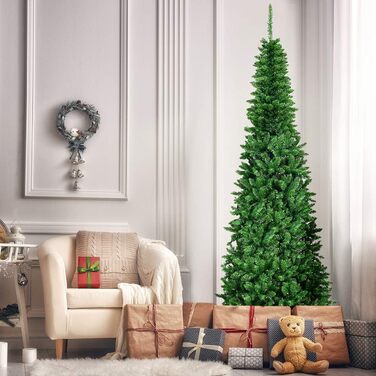 Різдвяна ялинка-олівець з теплими білими світлодіодними вогнями 225 см COSTWAY