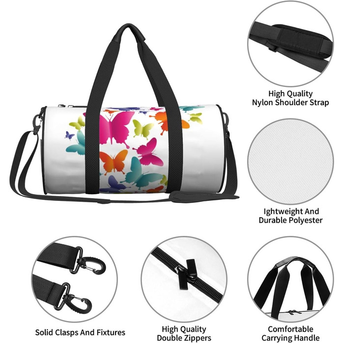 Спортивна сумка-мішок для подорожей з яскравим принтом метеликів, чорна, універсальний розмір, дорожня сумка