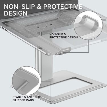 Регульована підставка для ноутбука на стіл, ергономічний тримач для комп'ютера, сумісна з ноутбуками 10-17,3 дюймів (Срібляста)
