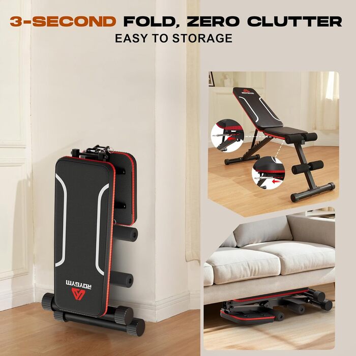 Складана силова лава Roygym, багатофункціональна тренувальна фітнес-лава з регульованою спинкою, похила лава для тренування всього тіла, стимулююча вантажопідйомність 300 кг/400 кг, чорно-червона