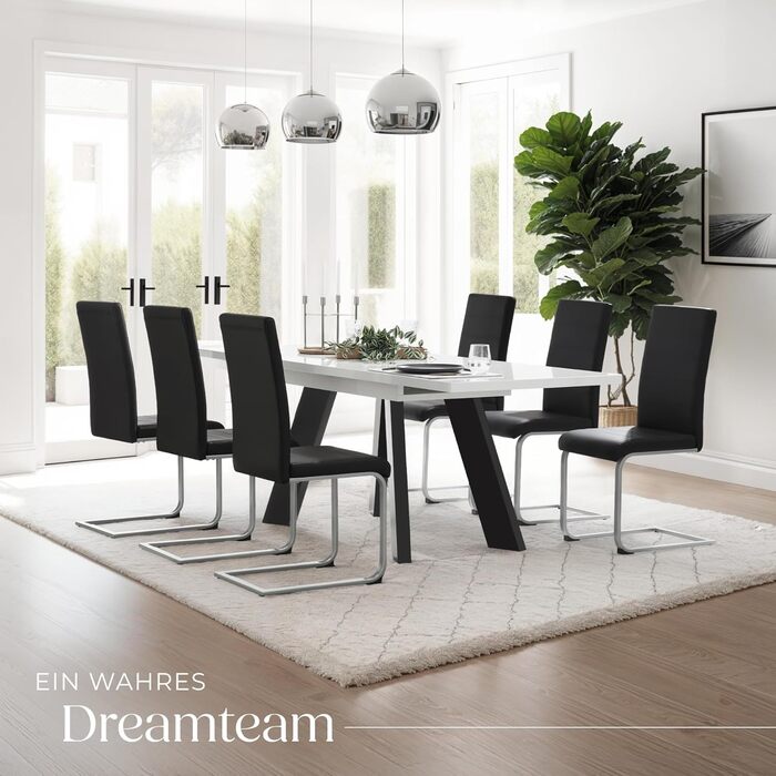 Набір із 2 сучасних обідніх стільців, ергономічні стільці для їдальні, стільці для відвідувачів, кухонні меблі, обідній стіл, кухонні стільці, консольні обідні стільці, висока спинка - чорний колір, набір із 2 шт.